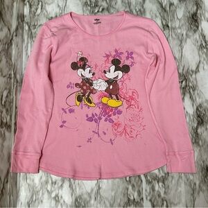 Mickey Minnie Mouse Disney Store Vintage Pink Thermal Long Sleeve Graphic Shirt